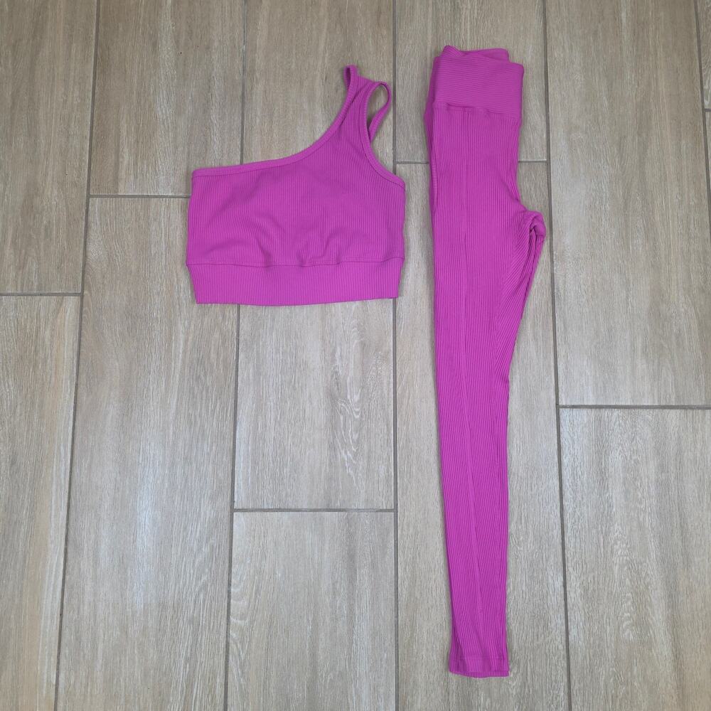 Year Of Ours Ribbed Set Womens Medium Top Small Leggings Pink Athleisure